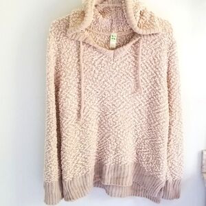 Green Tea beige knit hoodie sweater small oversized